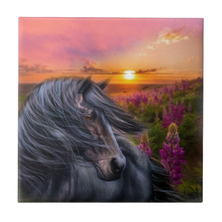 Azulejo De Cerâmica Cavalo Negro Selvagem para sempre