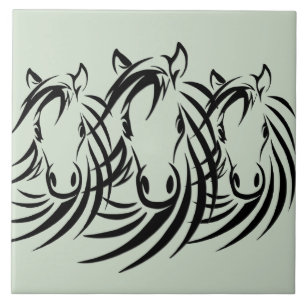 Azulejo De Cerâmica Cavalo Negro Verde