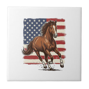 Azulejo De Cerâmica Cavalo Patriótico Design Vetorial Western Vintage_
