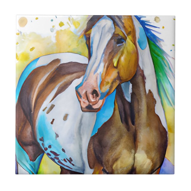 Azulejo De Cerâmica Cavalo Pintado Aquarela (Frente)