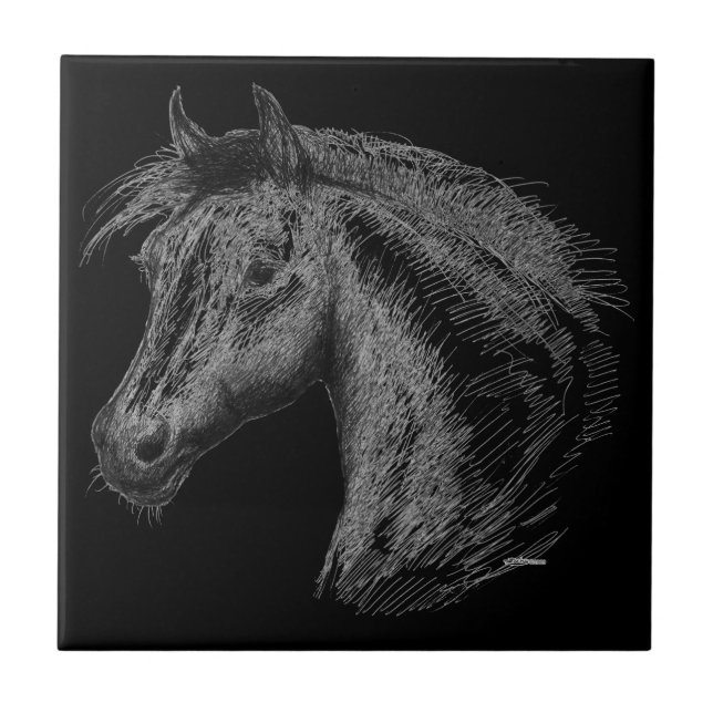 Azulejo De Cerâmica Cavalo: Preto (Frente)
