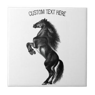 Azulejo De Cerâmica Cavalo Preto e Preto - Desenho Preto e Branco