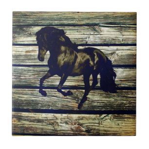 Azulejo De Cerâmica Cavalo Preto Equestre Equestre de Madeira Equestre