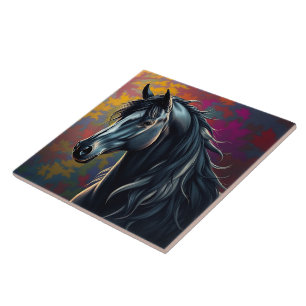Azulejo De Cerâmica Cavalo Preto Frísio Deslumbrante no Outono