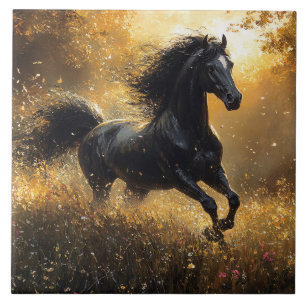 Azulejo De Cerâmica Cavalo Selvagem Garanhão Preto Mustang