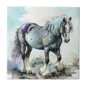 Azulejo De Cerâmica Cavalo Shire Paciente Aquarela