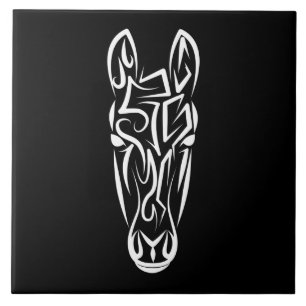 Azulejo De Cerâmica Cavalo Tribal Negro e Branco