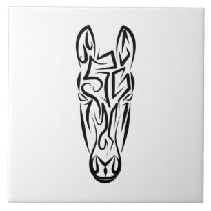 Azulejo De Cerâmica Cavalo Tribal Negro e Branco