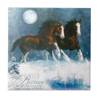Azulejo De Cerâmica Cavalos Correndo Na Neve