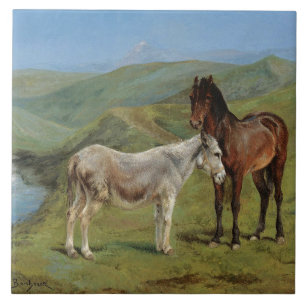 Azulejo De Cerâmica Cavalos de Cinza clara num campo (Equine Fazenda A
