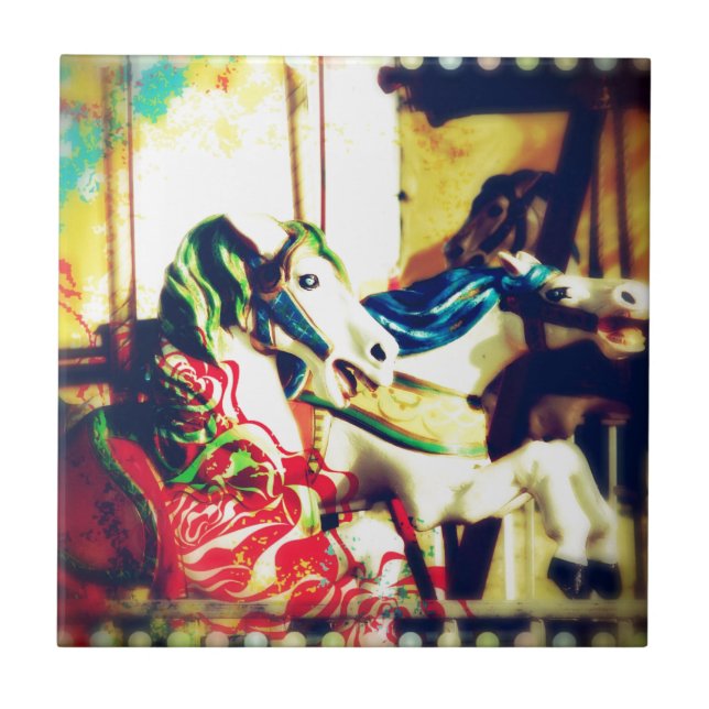 Azulejo De Cerâmica Cavalos de feliz-volta, Verão Flashback Arte Digit (Frente)