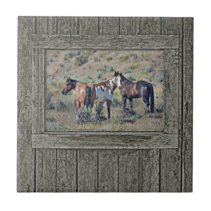 Azulejo De Cerâmica Cavalos de madeira 3 da janela