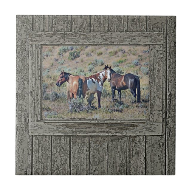 Azulejo De Cerâmica Cavalos de madeira 3 da janela (Frente)