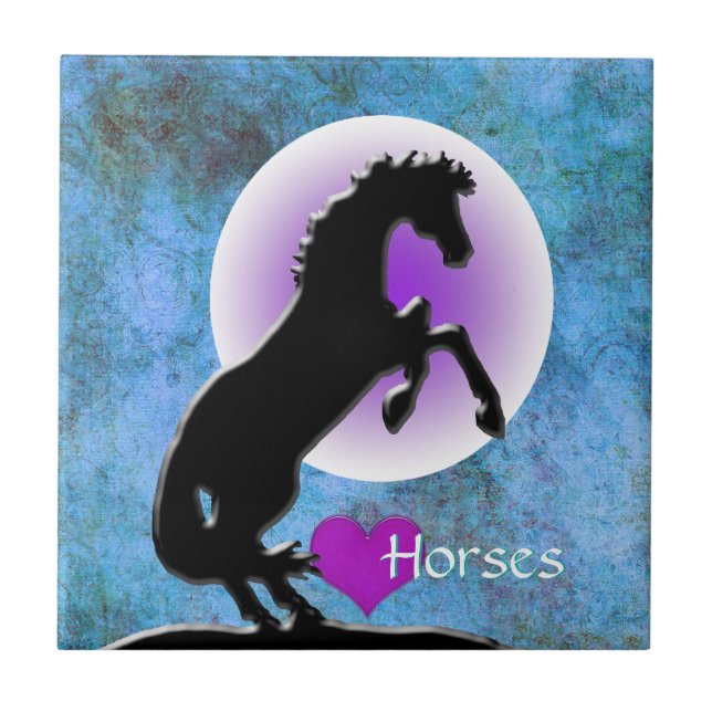 Azulejo De Cerâmica Cavalos do Coração V (azul/verde) (Frente)