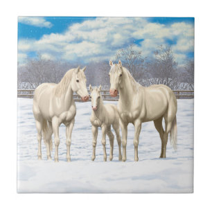 Azulejo De Cerâmica Cavalos Do Quarto Branco Na Neve