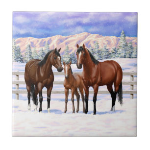 Azulejo De Cerâmica Cavalos Do Quarto De Baía De Brown Em Neve