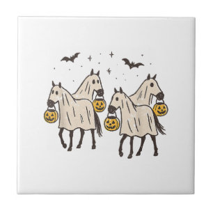Azulejo De Cerâmica Cavalos Fantasmas Fofos no Halloween Doces ou Trav