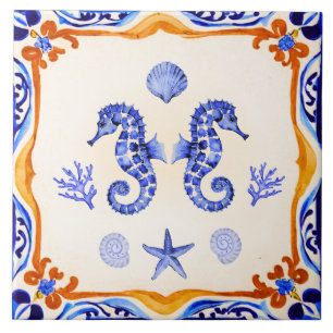 Azulejo De Cerâmica Cavalos-marinhos mediterrânicos