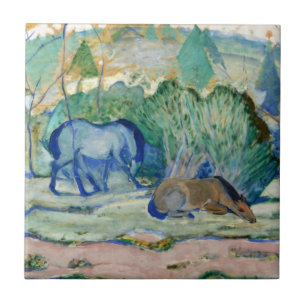 Azulejo De Cerâmica Cavalos Pastando por Franz Marc, Arte Fino Vintage