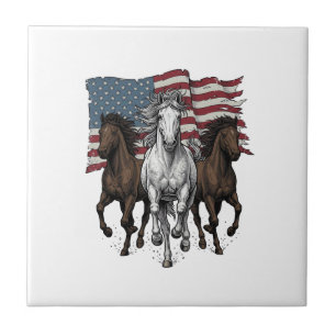 Azulejo De Cerâmica Cavalos Patrióticos Vintage em Corrida Design Veto