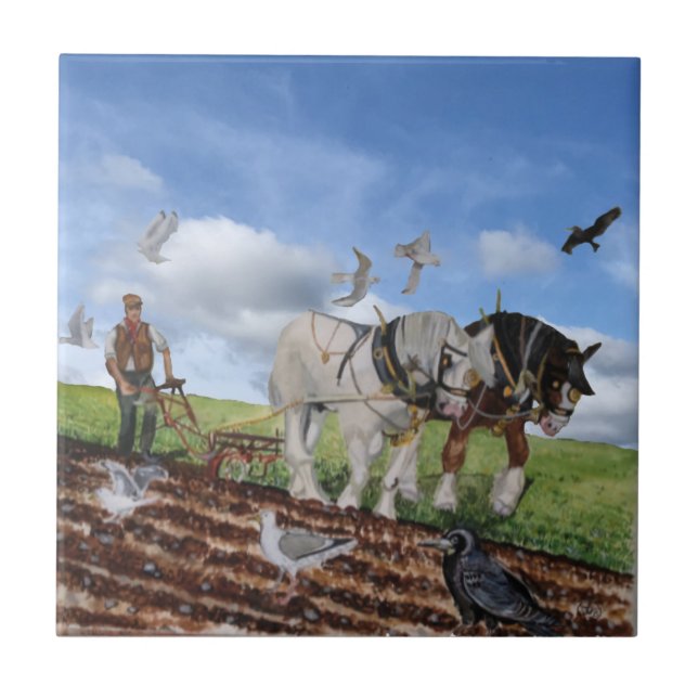 Azulejo De Cerâmica Cavalos Pesados Voando Em Março (Frente)