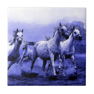 Azulejo De Cerâmica Cavalos Running & luar azul