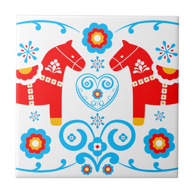 Azulejo De Cerâmica Cavalos vermelhos de Dala (Frente)