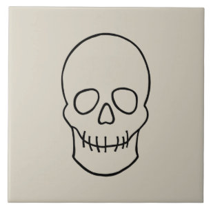 Azulejo De Cerâmica Caveira - Branco Osso e Preto Morto