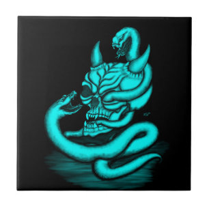 Azulejo De Cerâmica Caveira - Cabeça Diabo com Cobra