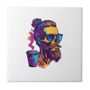 Azulejo De Cerâmica Caveira Cafeinada � Esqueleto de Barista Engraçado