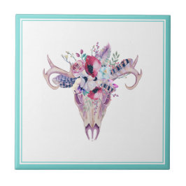 Azulejo De Cerâmica Caveira Floral Colorida