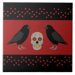 Azulejo De Cerâmica Caveira Gótica e o Guardião Ravens Halloween