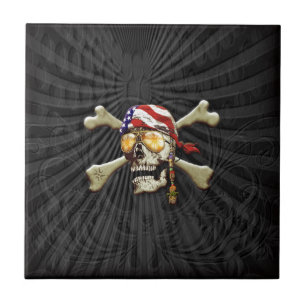 Azulejo De Cerâmica Caveira Pirata e Ossos Cruzados