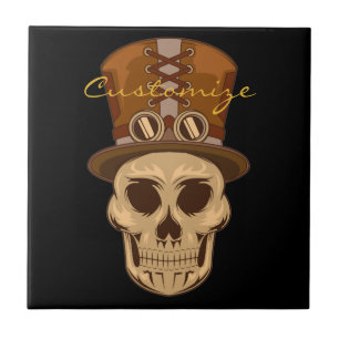 Azulejo De Cerâmica Caveira Steampunk em Top Hat Thunder_Cove