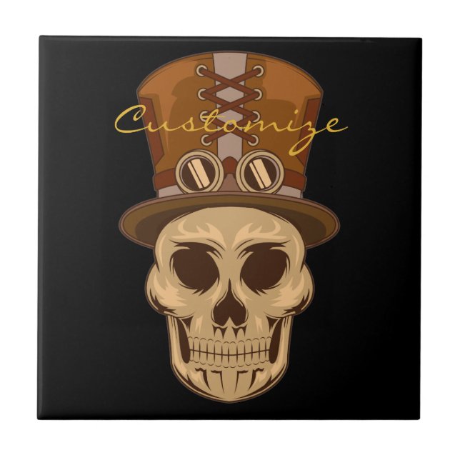 Azulejo De Cerâmica Caveira Steampunk em Top Hat Thunder_Cove (Frente)