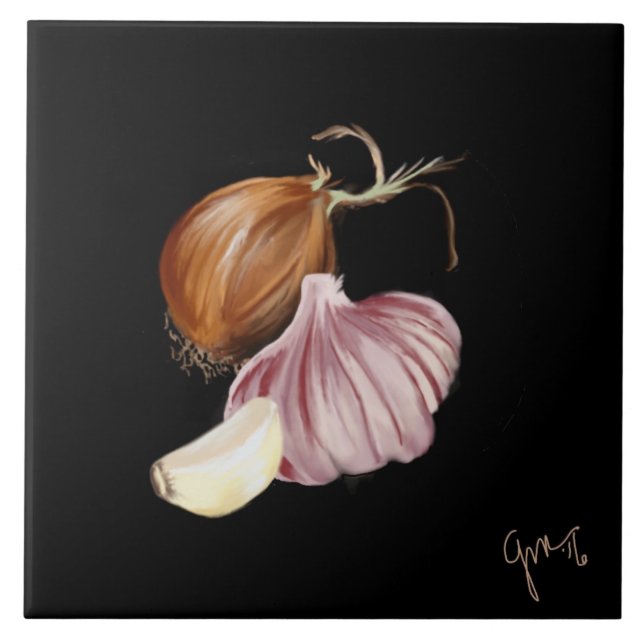 Azulejo De Cerâmica Cebola roxa e alho (Frente)