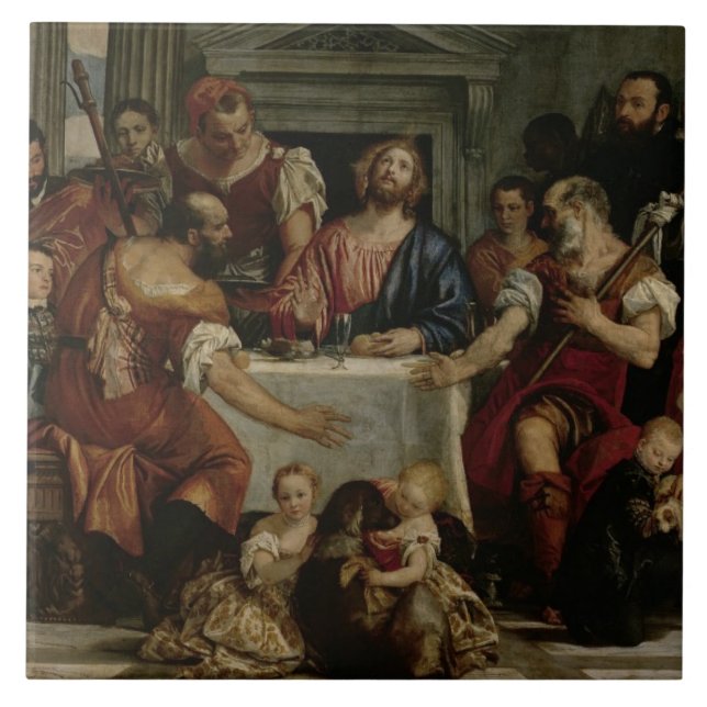 Azulejo De Cerâmica Ceia em Emmaus (óleo em canvas) (Frente)