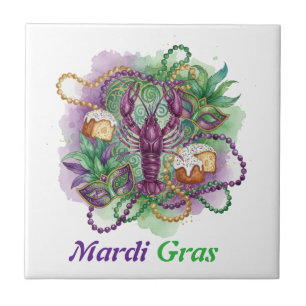 Azulejo De Cerâmica Celebração de Aquarela de Mardi Gras