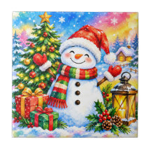 Celebração de Boneco de Neve de Natal em Aquarela