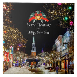 Azulejo De Cerâmica Celebração de Natal, luzes brilhantes e bolhas