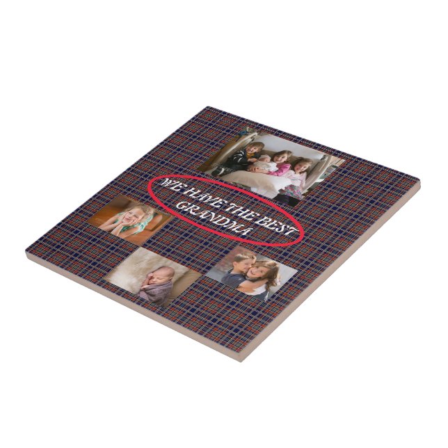 Azulejo De Cerâmica Celebrando Minha Vovó, Xadrez Tartan, Fonte Branca (Lateral)