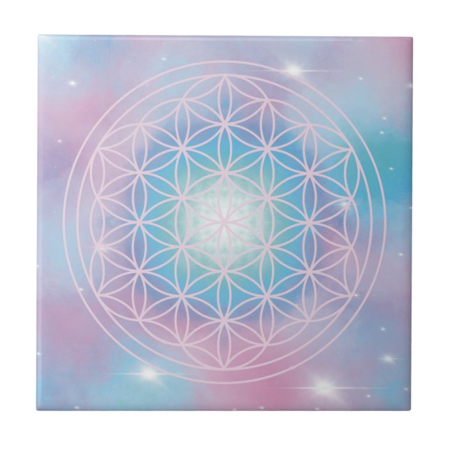 Azulejo De Cerâmica Celestial Bloom – Sacred Geometry Flower of Life (Frente)