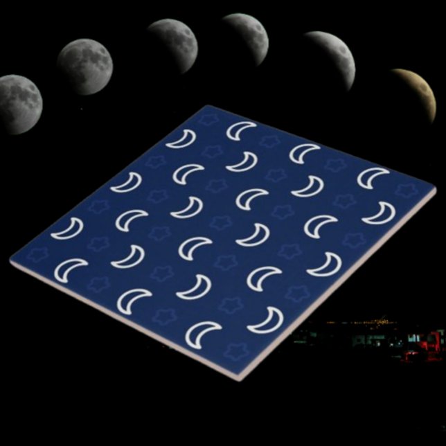 Azulejo De Cerâmica Celestial Stars & Moon Ceramic Tile – Navy Blue (Criador carregado)
