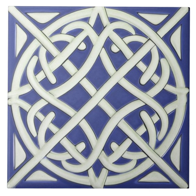 Azulejo De Cerâmica Celtic Knot Dark Blue and White Celtic (Frente)