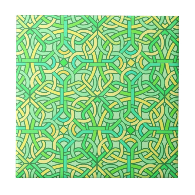 Azulejo De Cerâmica Celtic Knot Irish Braid Padrão Verde Amarelo (Frente)