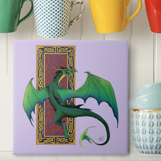 Azulejo De Cerâmica Celtic Knot Trabalha Dragão Verde Roxo (Criador carregado)