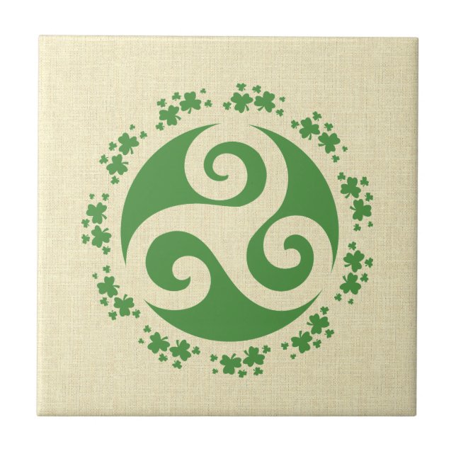 Azulejo De Cerâmica Celtic Triskelion & Shamrocks (Frente)