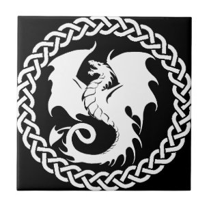 Azulejo De Cerâmica CelticCircleWhiteDragon