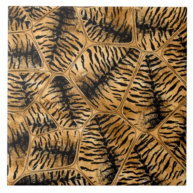Azulejo De Cerâmica Células com pelo de ouro Tiger Faux (Frente)