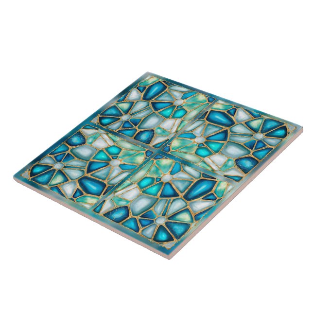 Azulejo De Cerâmica Células de aquarela e de ouro - oceano - quatro (Lateral)